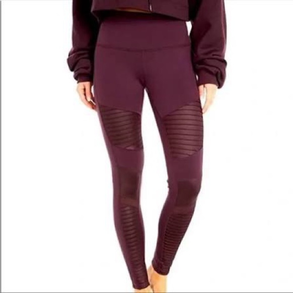 Alo Yoga Moto Burgundy Leggings | Size Small